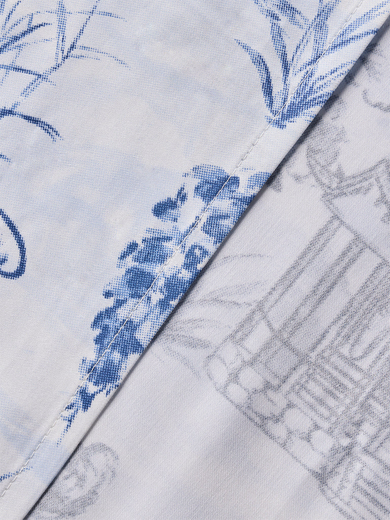 Westside Home Dusty Blue Toile Printed King Bed Sheet Set - Image 3