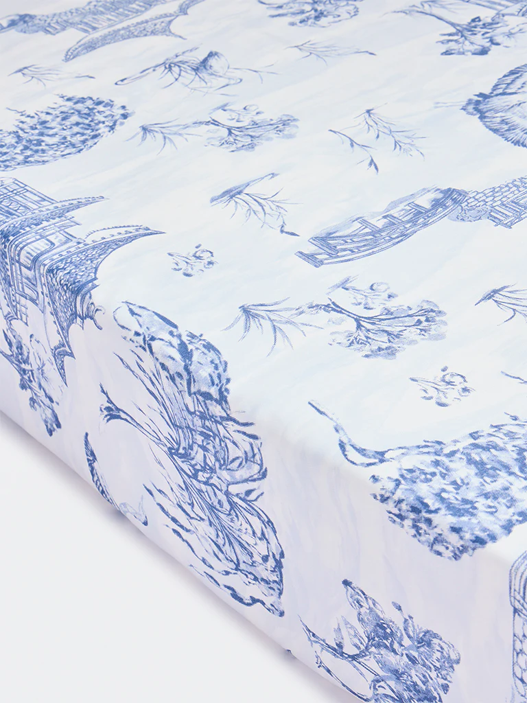 Westside Home Dusty Blue Toile Printed Queen Bed Sheet Set - Image 2