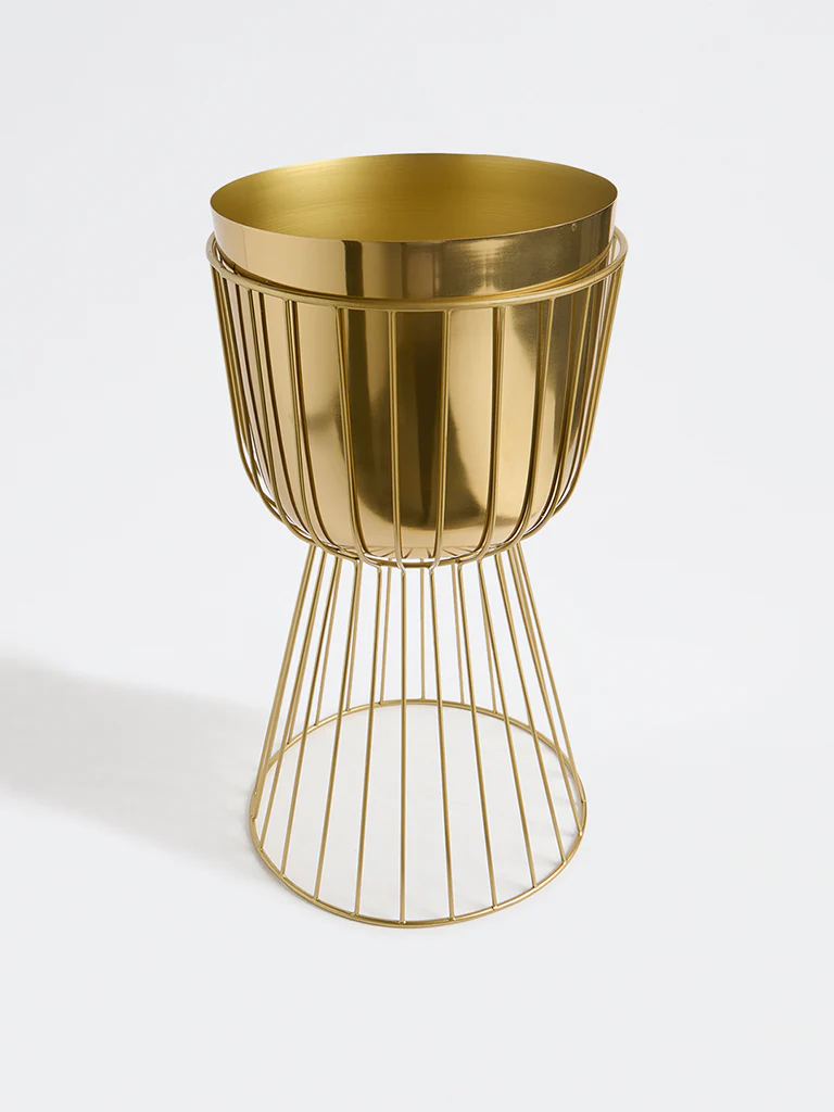 Westside Home Gold Cage Metal Planter with Stand - Image 2