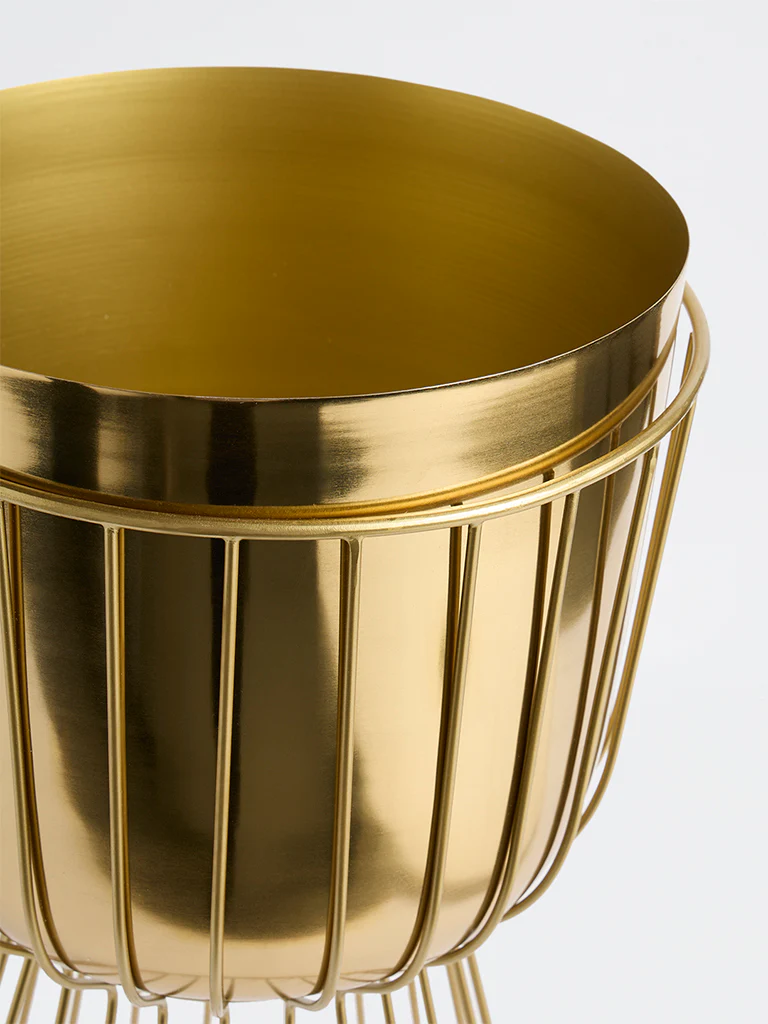 Westside Home Gold Cage Metal Planter with Stand - Image 3
