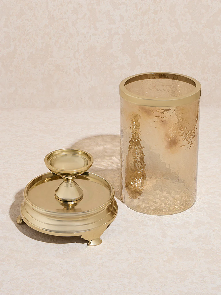 Westside Home Gold Candle Holder with Textured Glass - Image 2