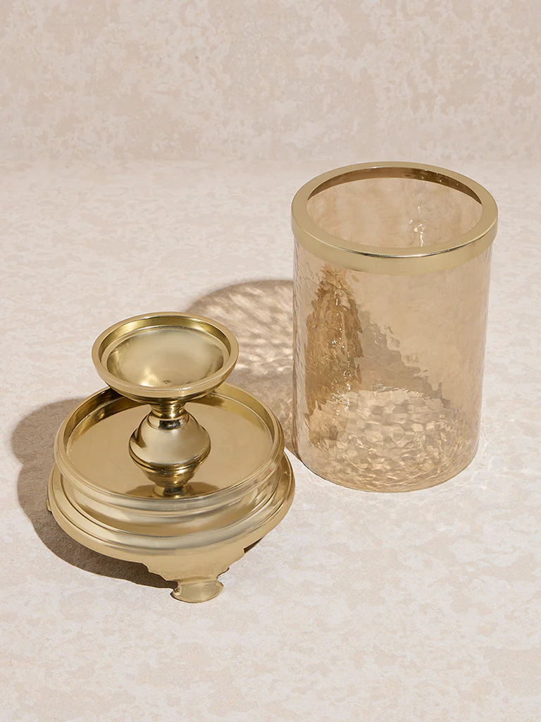 Westside Home Gold Candle Holder with Textured Glass - Image 2