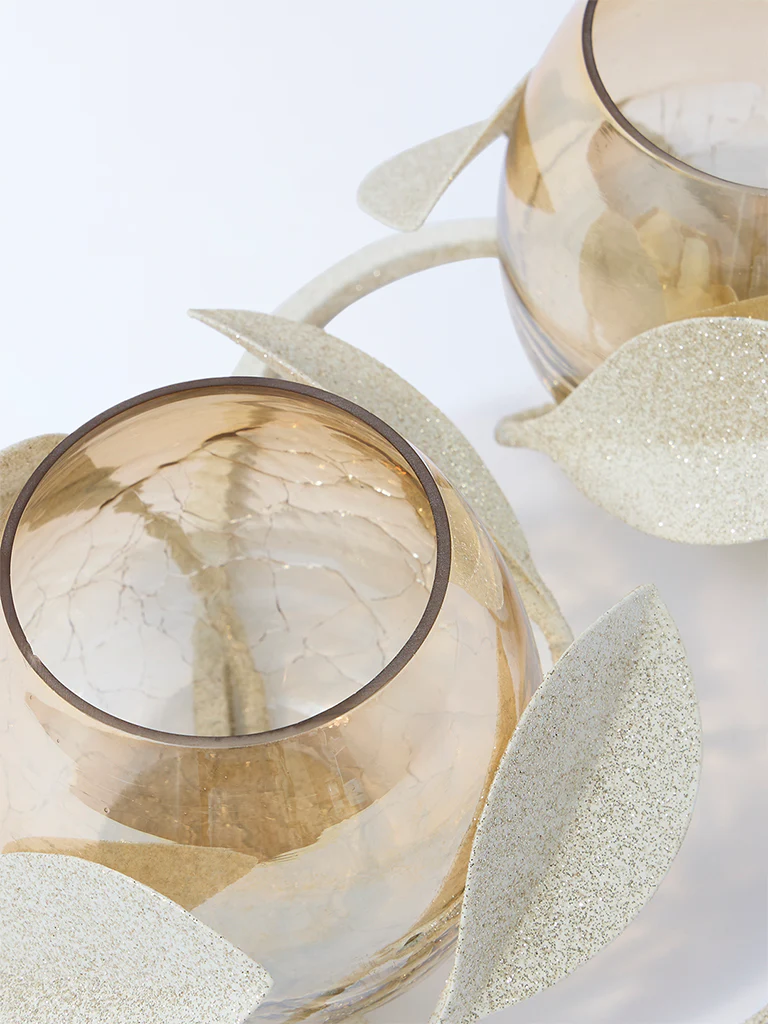 Westside Home Gold Double Leaf Design Tealight Candle Holder - Image 3