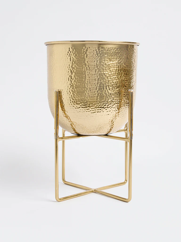 Westside Home Gold Hammered Textured Planter with Stand - Large