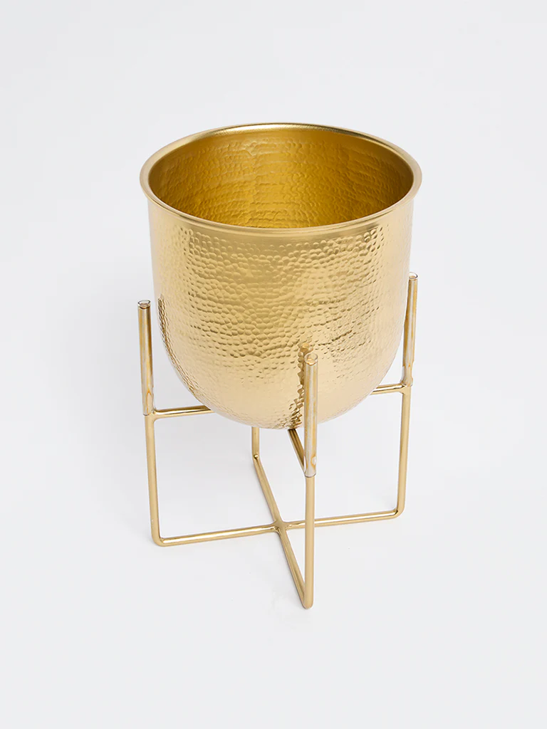 Westside Home Gold Hammered Textured Planter with Stand - Large - Image 2