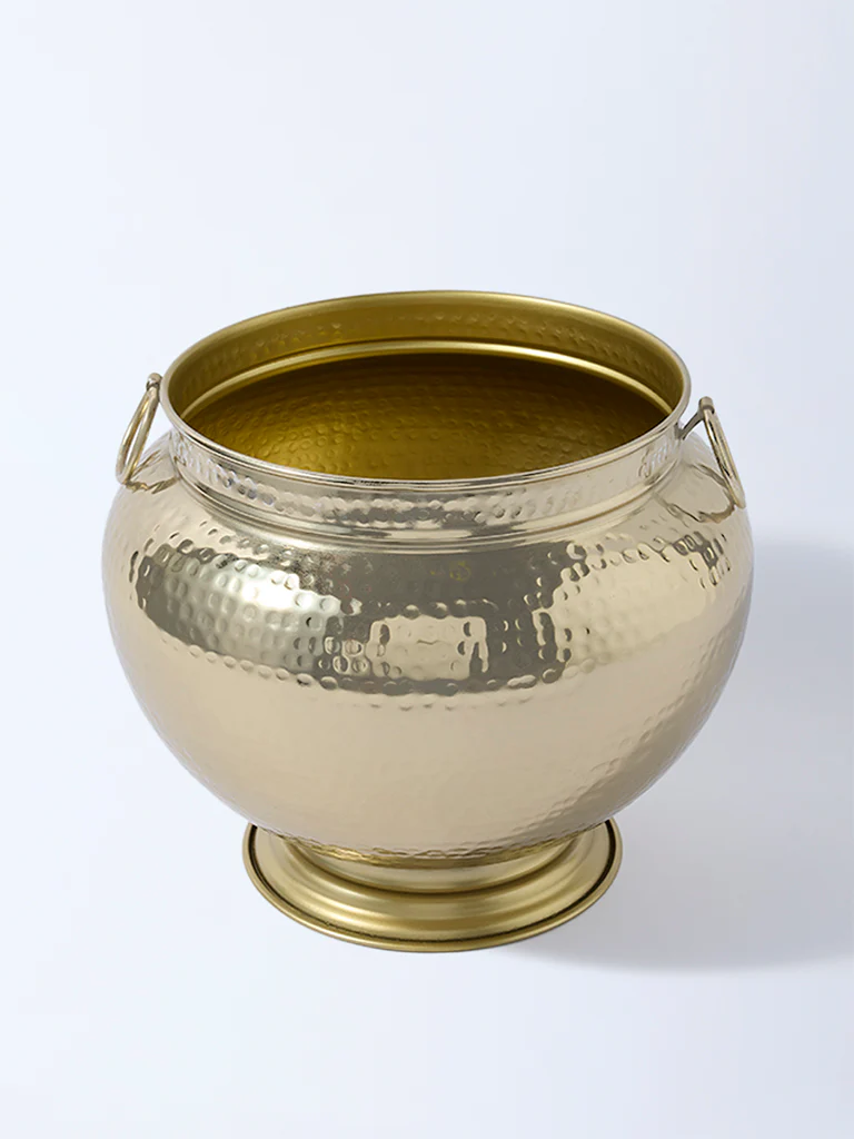Westside Home Gold Hammered Textured Urli Planter - Image 2