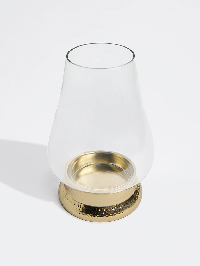 Westside Home Gold Hurricane Candle Holder with Bulb Glass - Image 2