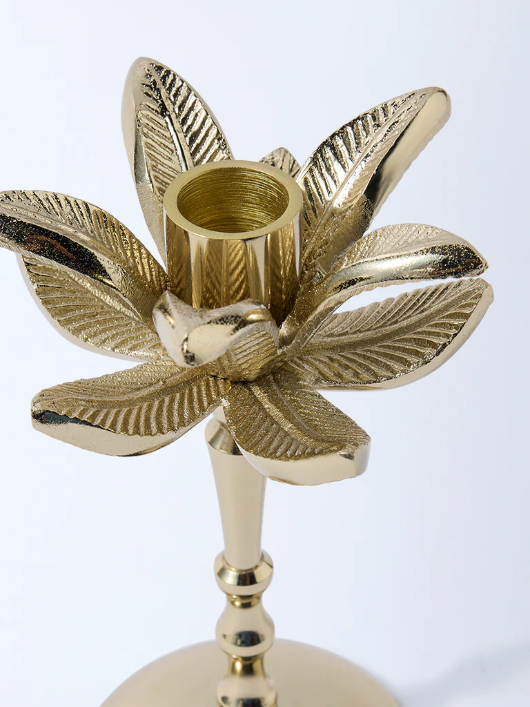 Westside Home Gold Leaf Design Candle Holder - Image 3