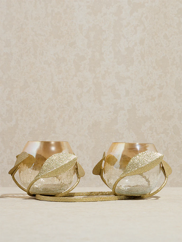 Westside Home Gold Leaf Design Tealight Candle Holder