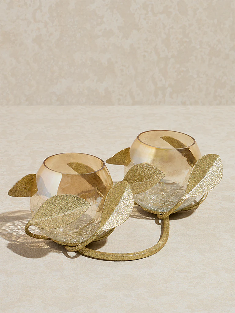 Westside Home Gold Leaf Design Tealight Candle Holder - Image 2