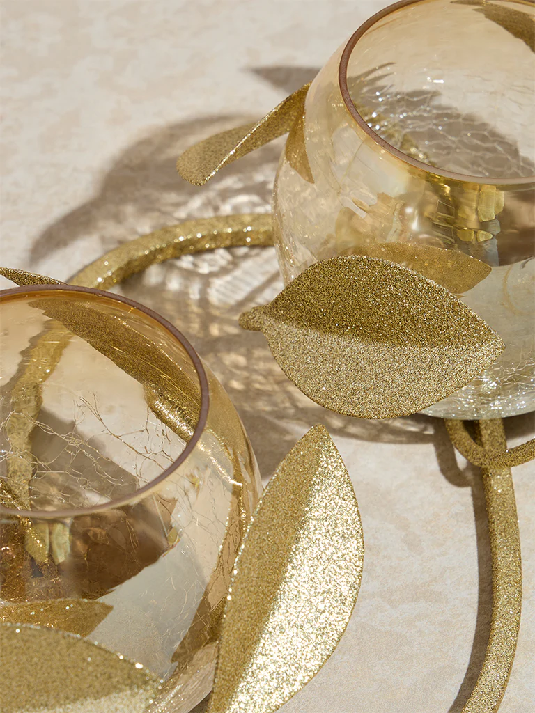 Westside Home Gold Leaf Design Tealight Candle Holder - Image 3