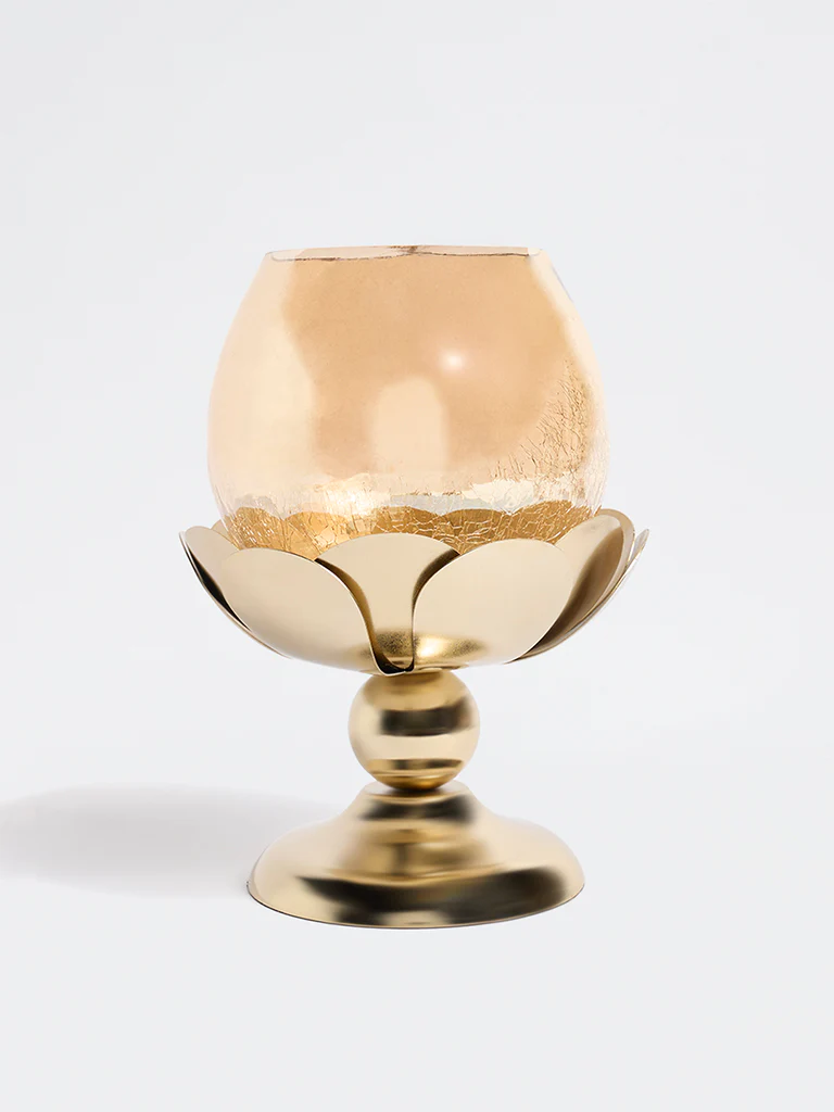 Westside Home Gold Lotus with Glass Tealight Candle Holder - Image 2