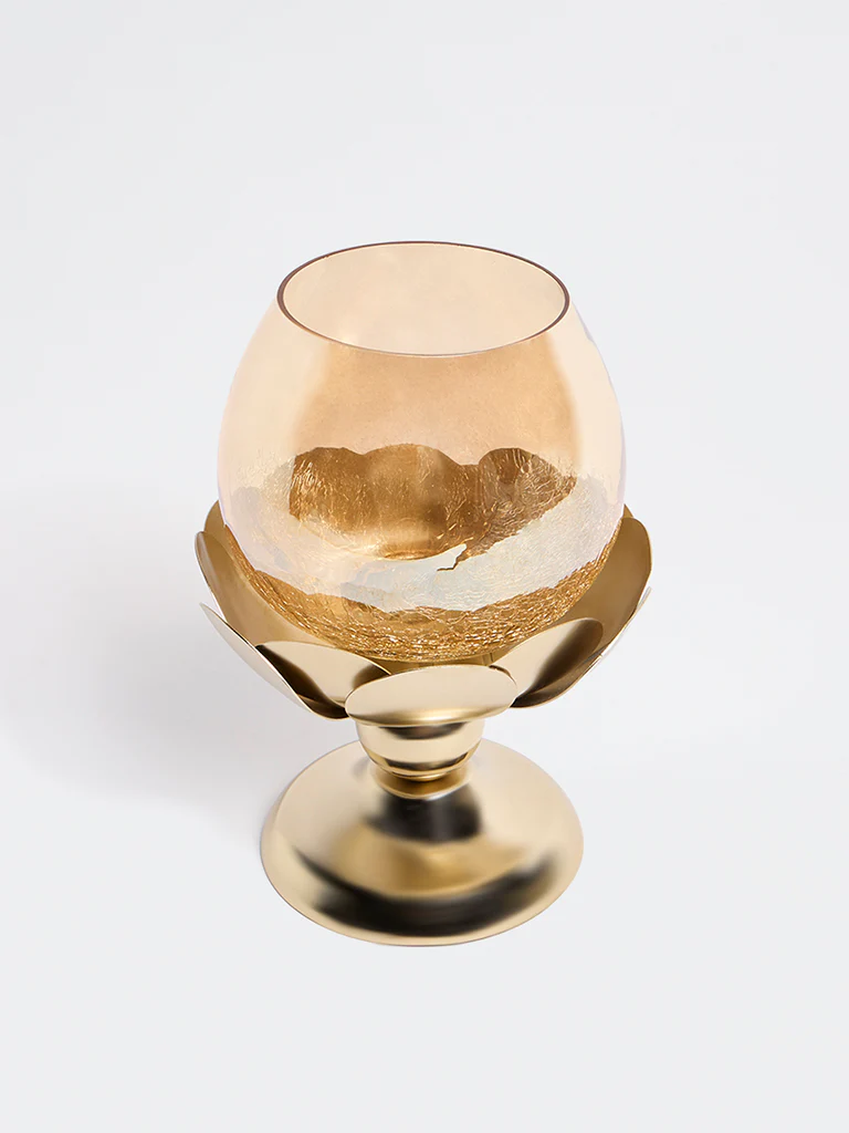 Westside Home Gold Lotus with Glass Tealight Candle Holder - Image 3