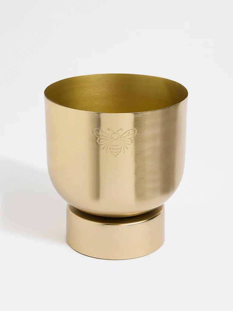 Westside Home Gold Metal Bee Etched Pot - Image 2
