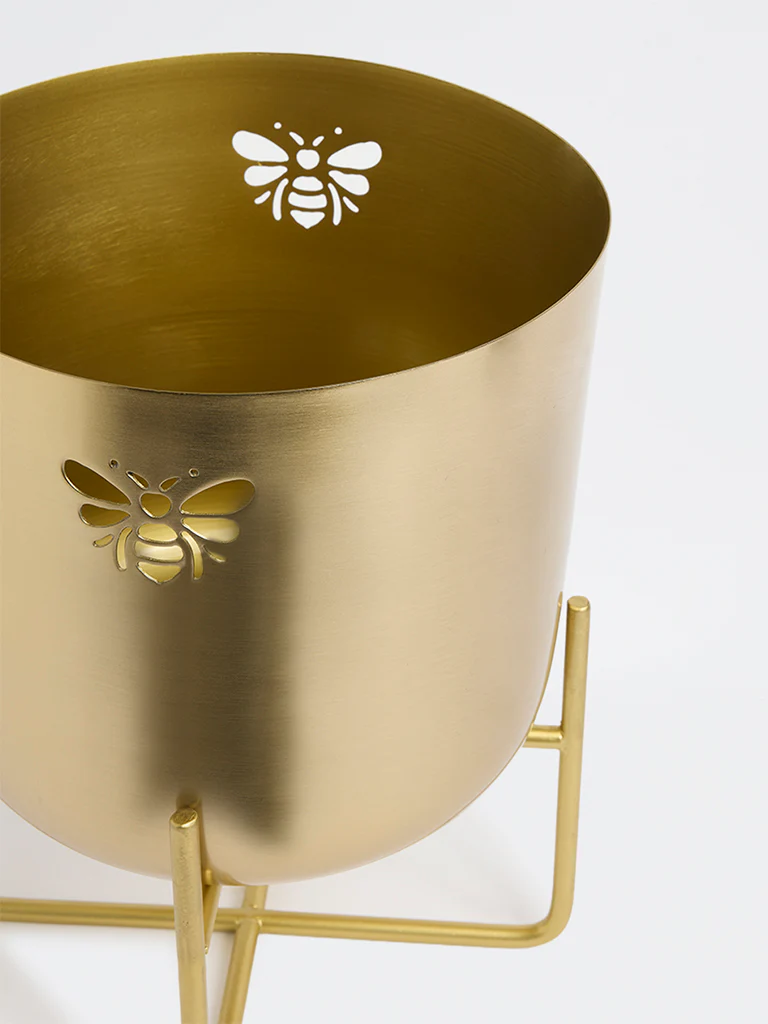 Westside Home Gold Metal Bee Planter with Short Stand - Image 3