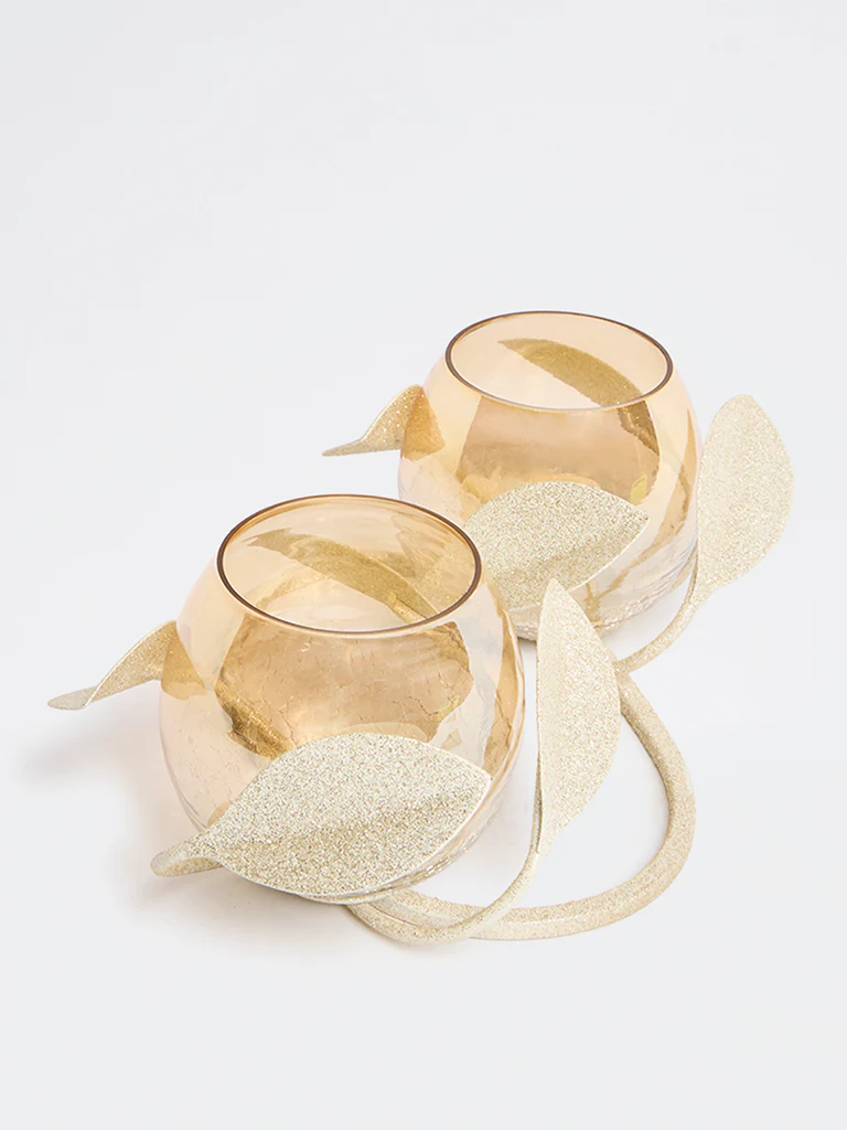 Westside Home White Oval Double Leaf Tealight Candle Stand - Image 2