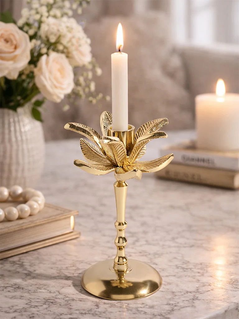 Westside Home Gold Palm Tapered Candle Holder