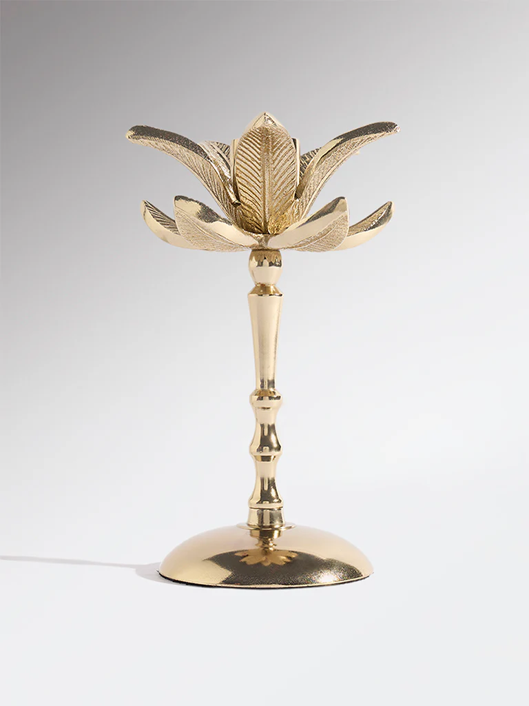 Westside Home Gold Palm Tapered Candle Holder - Image 2