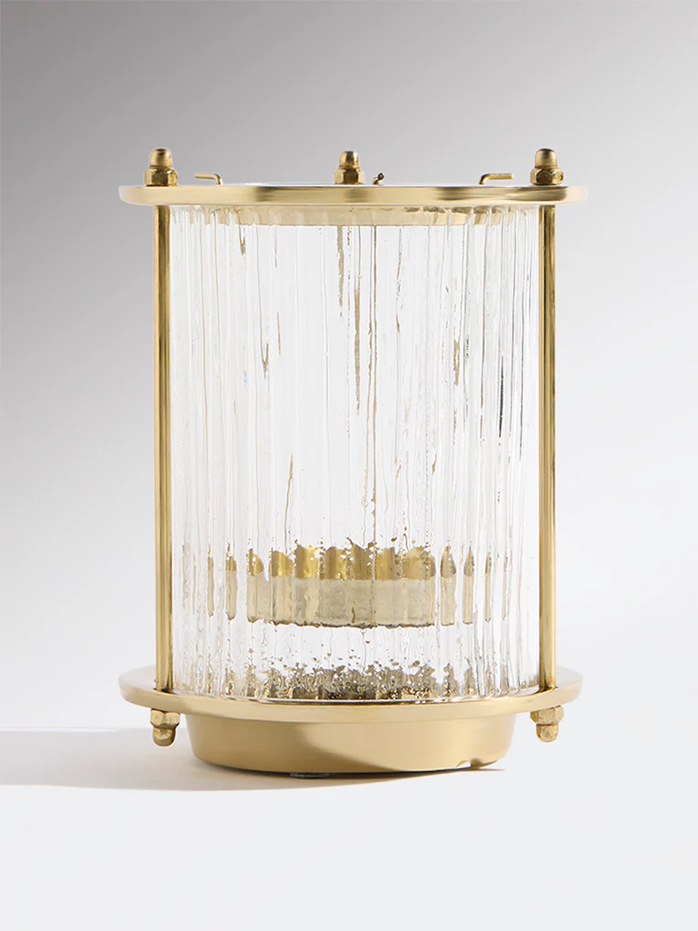 Westside Home Gold Ribbed Hurricane Glass Candle Holder