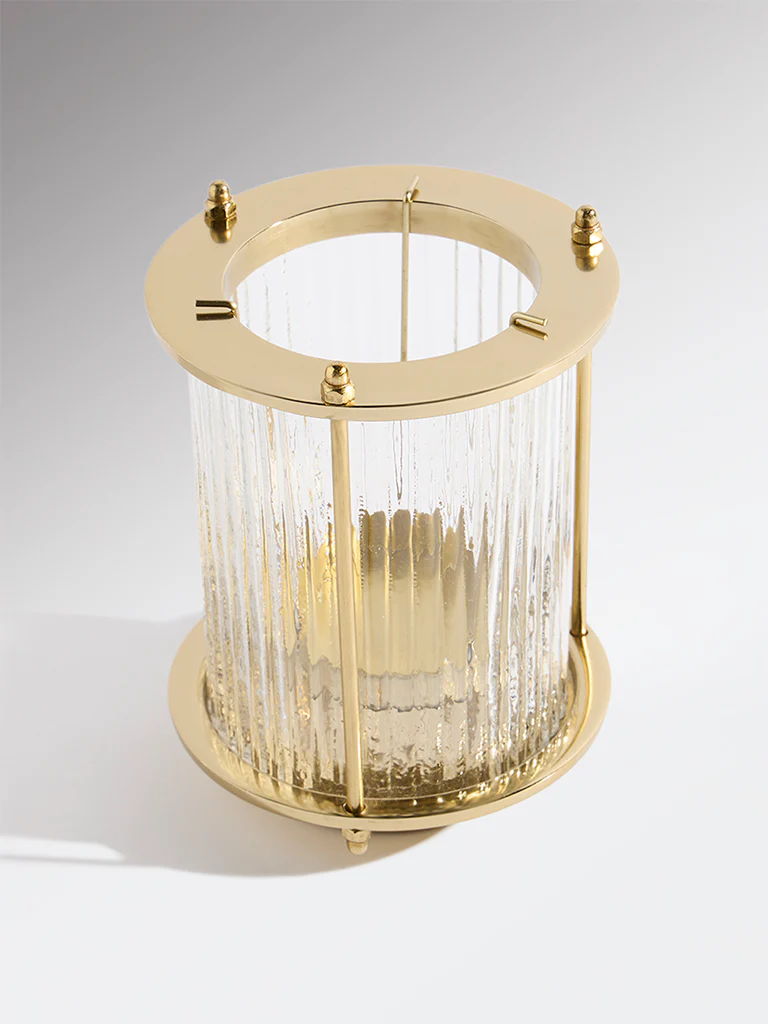 Westside Home Gold Ribbed Hurricane Glass Candle Holder - Image 2