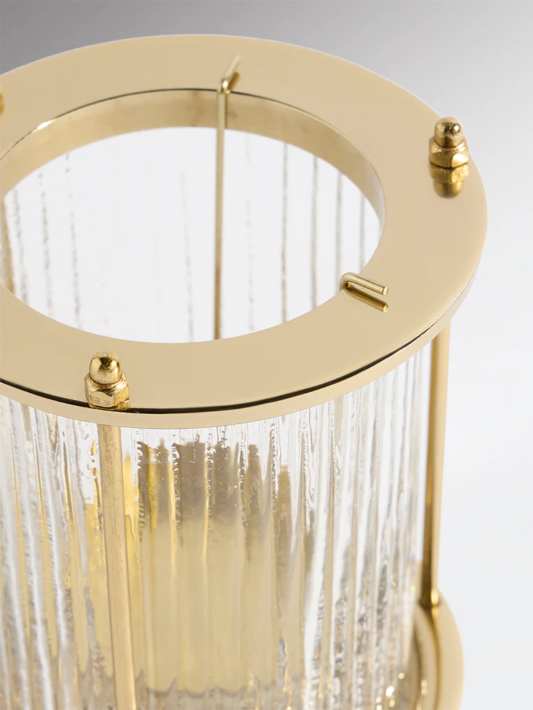 Westside Home Gold Ribbed Hurricane Glass Candle Holder - Image 3