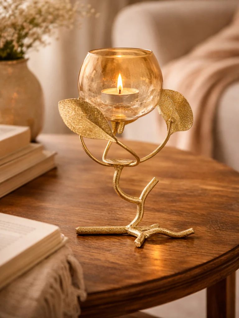 Westside Home Gold Single Leaf Design Tealight Holder