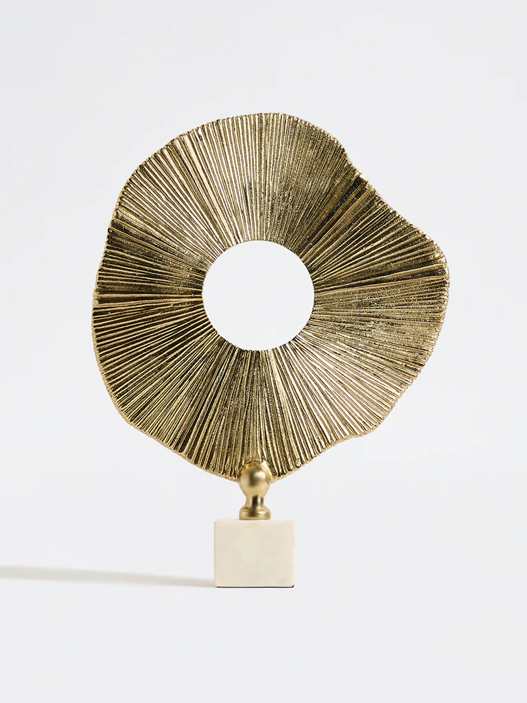 Westside Home Gold Sun Sculpture on Marble Stand - Image 2