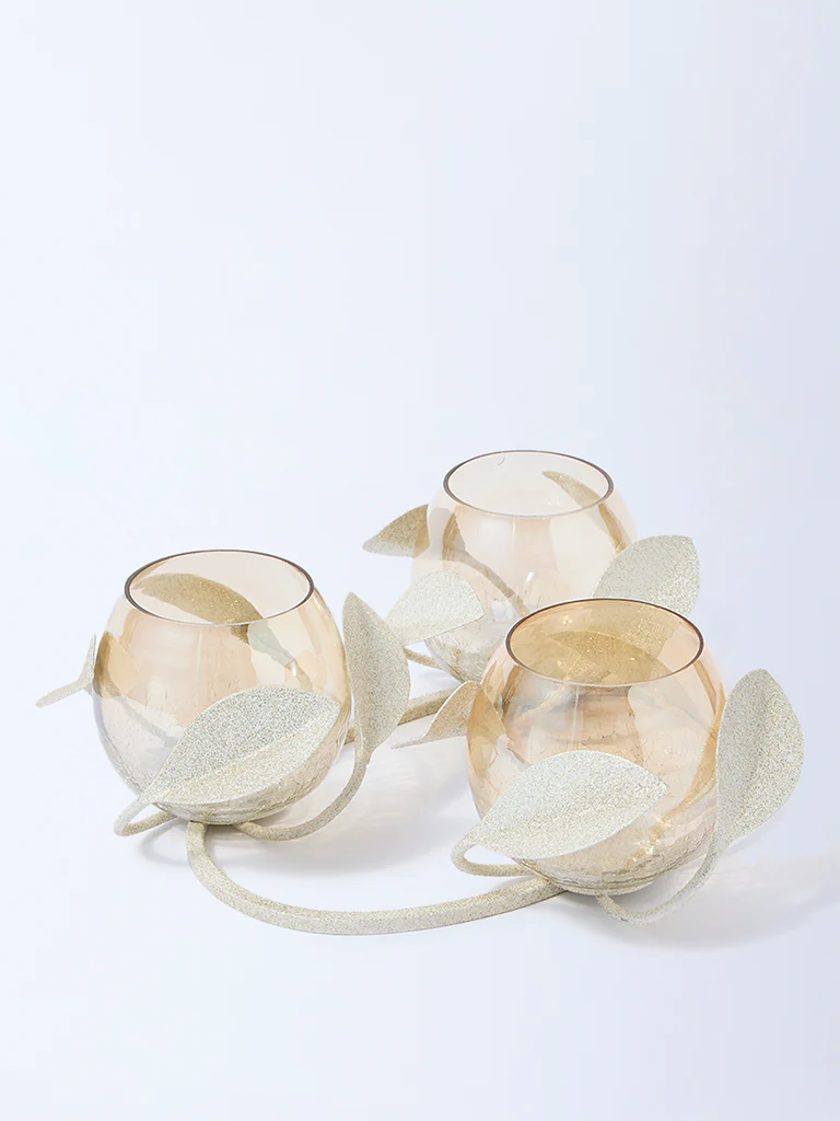 Westside Home Gold Triple Leaf Design Tealight Candle Holder - Image 2