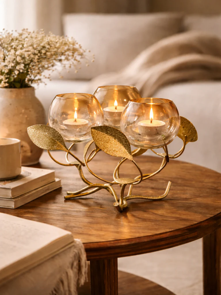 Westside Home Gold Triple Leaf Design Tealight Holder