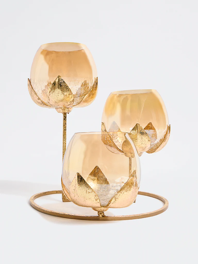 Westside Home Gold Triple Lotus Candle Stand