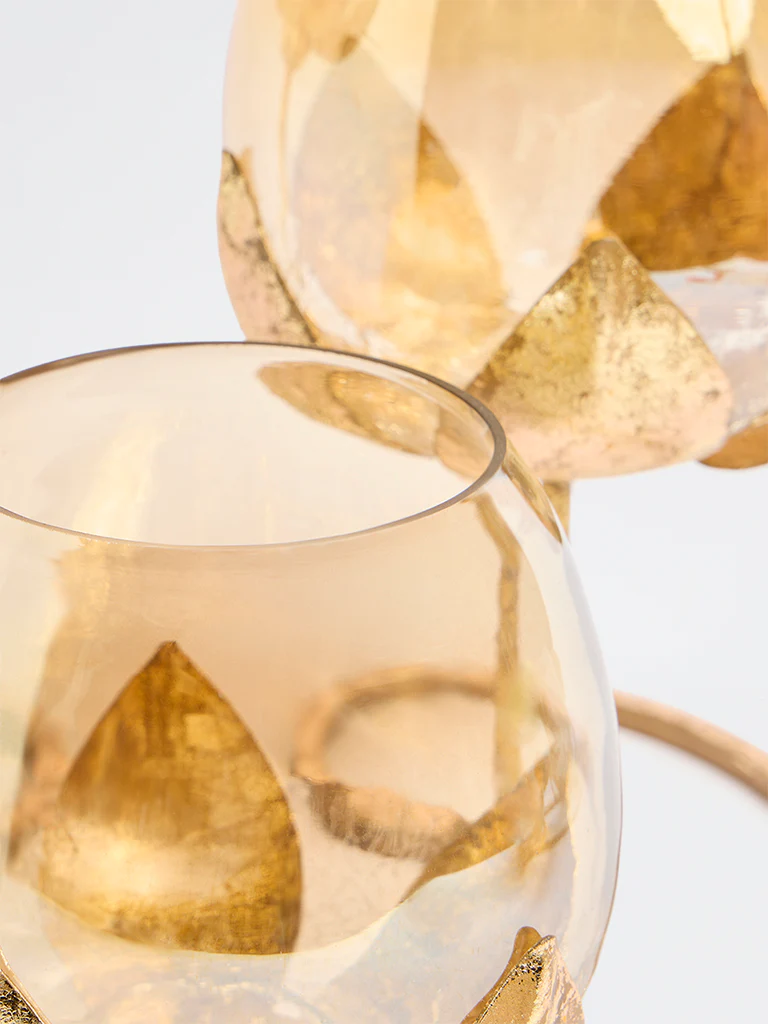 Westside Home Gold Triple Lotus Candle Stand - Image 3