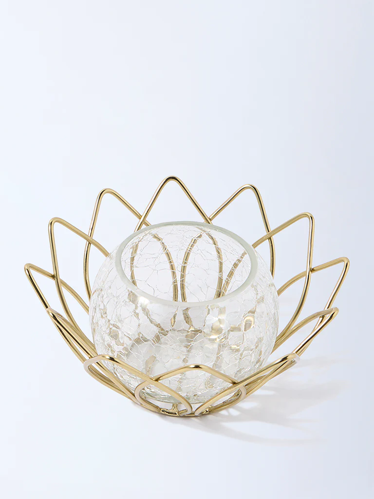 Westside Home Gold Wired Lotus with Glass Candle Stand