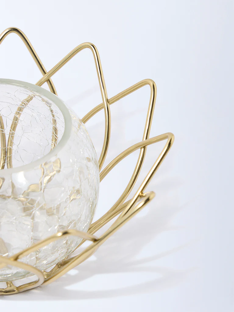 Westside Home Gold Wired Lotus with Glass Candle Stand - Image 3