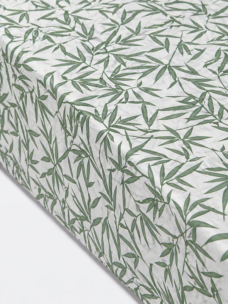 Westside Home Green Bamboo Leaf Printed Queen Bed Sheet Set - Image 3