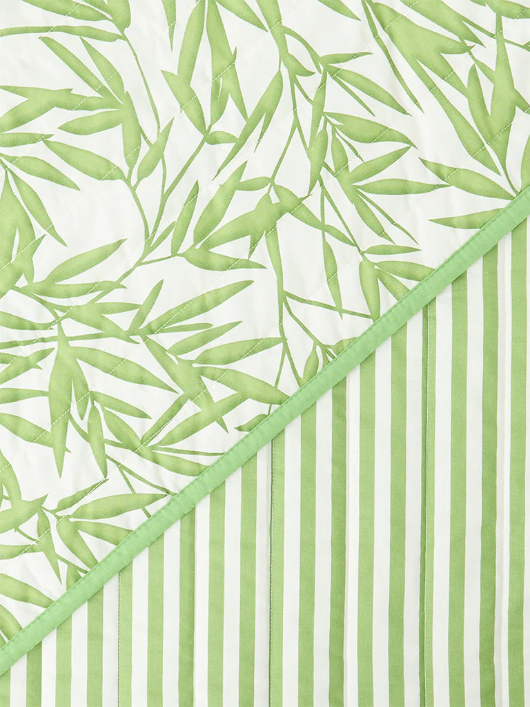 Westside Home Green Bamboo Leaf Reversible Single Bed Comforter - Image 2