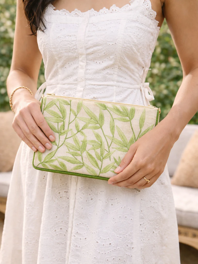 Westside Home Green Botanical Embroidered Pouch
