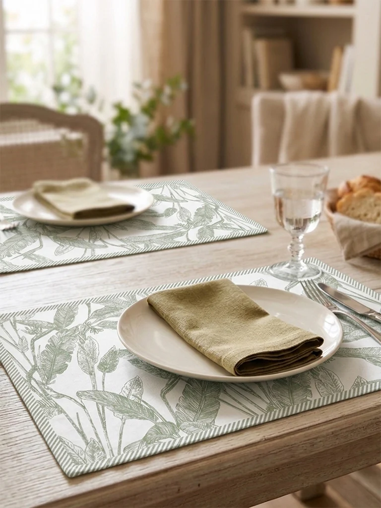 Westside Home Green Botanical Printed Placemat Set