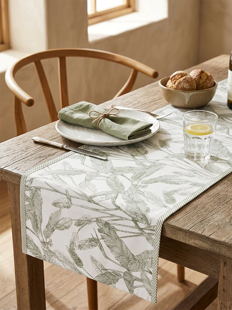 Westside Home Green Botanical Printed Table Runner