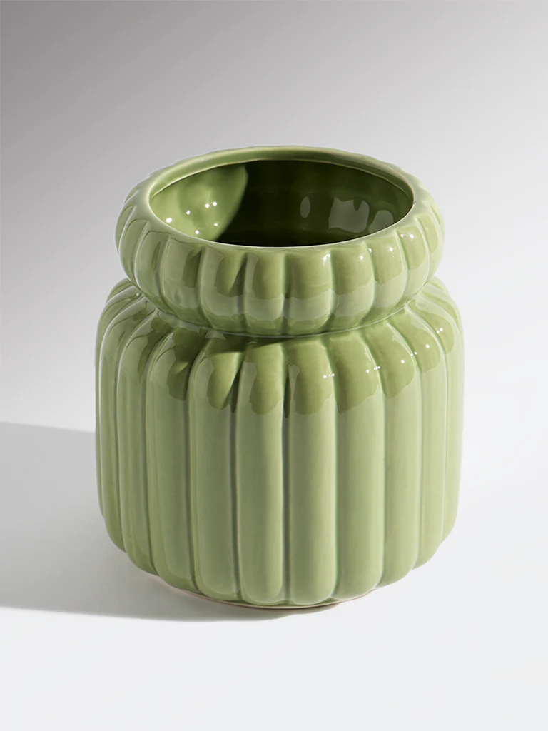Westside Home Green Ceramic Striped Vase - Image 2