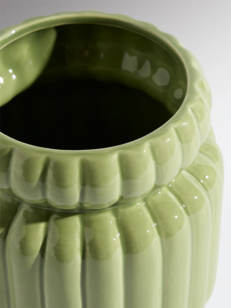 Westside Home Green Ceramic Striped Vase - Image 3