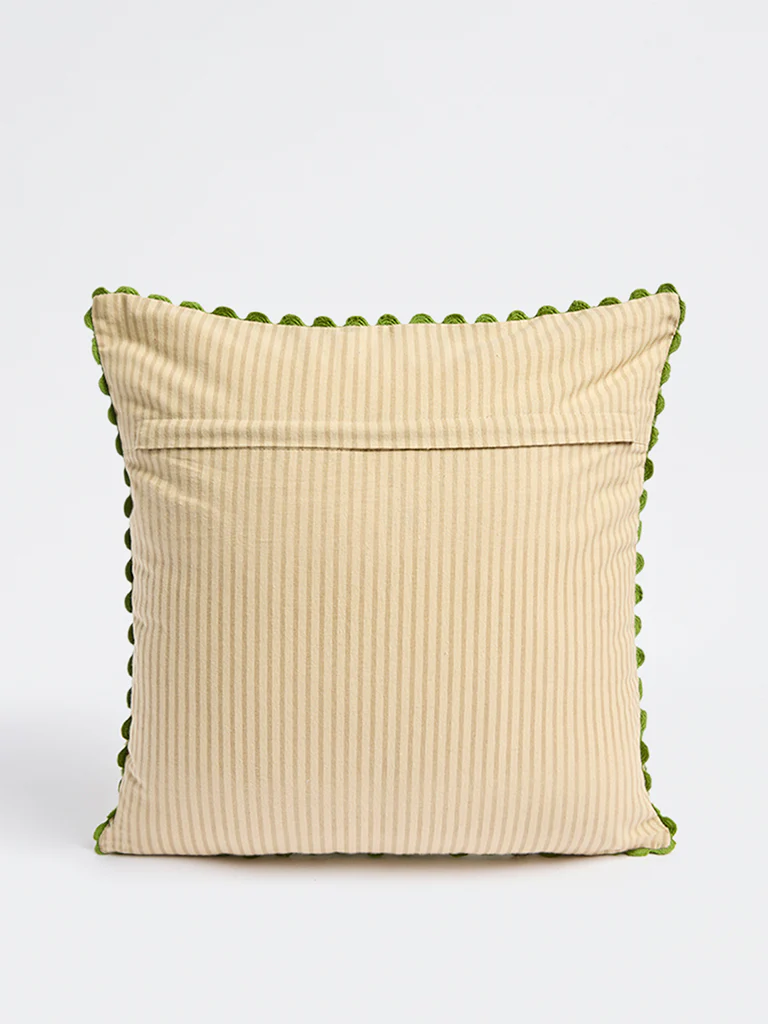 Westside Home Green Floral Embroidered Cushion Cover - Image 3