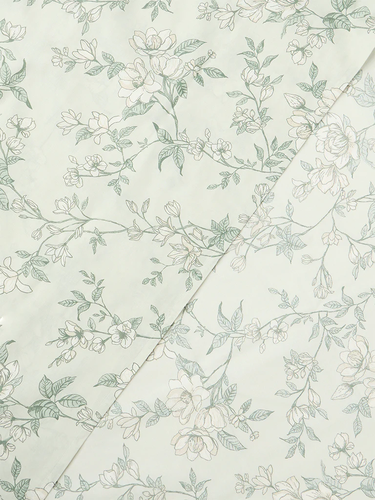 Westside Home Green Floral Printed Queen Bed Sheet Set - Image 4