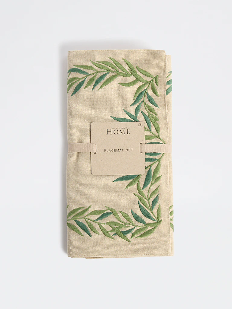 Westside Home Green Foliage Embroidered Placemats - (Set of 4)