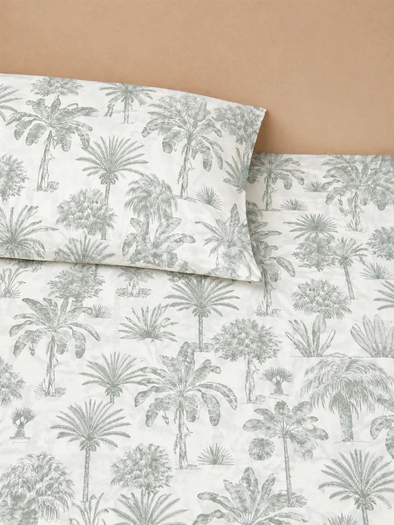 Westside Home Green Palm Tree Printed Queen Bed Sheet Set - Image 2