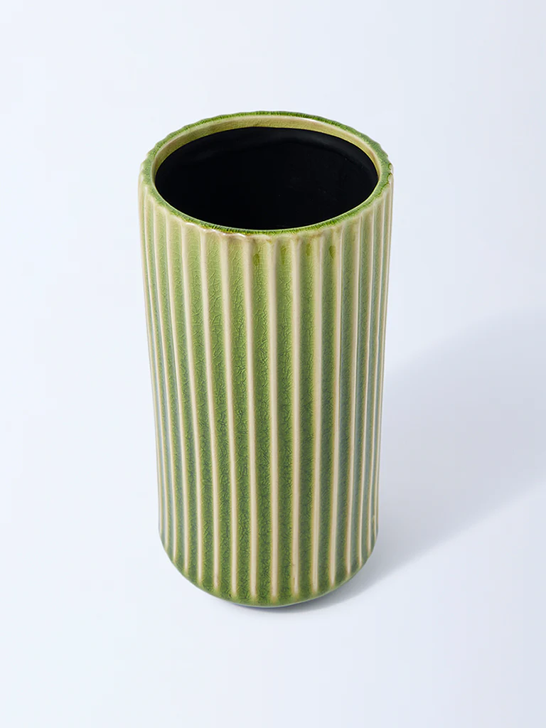 Westside Home Green Ribbed Ceramic Vase - Image 2