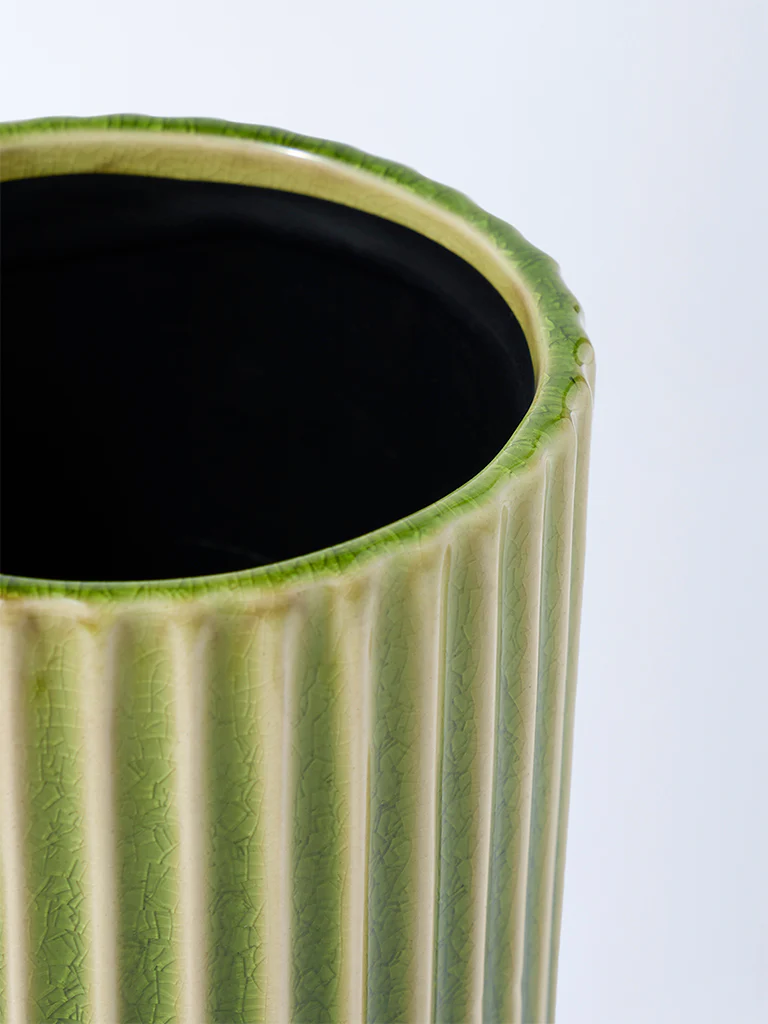 Westside Home Green Ribbed Ceramic Vase - Image 3