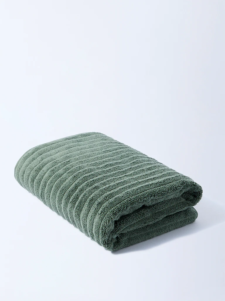 Westside Home Green Self-Striped Bath Towel - Image 4