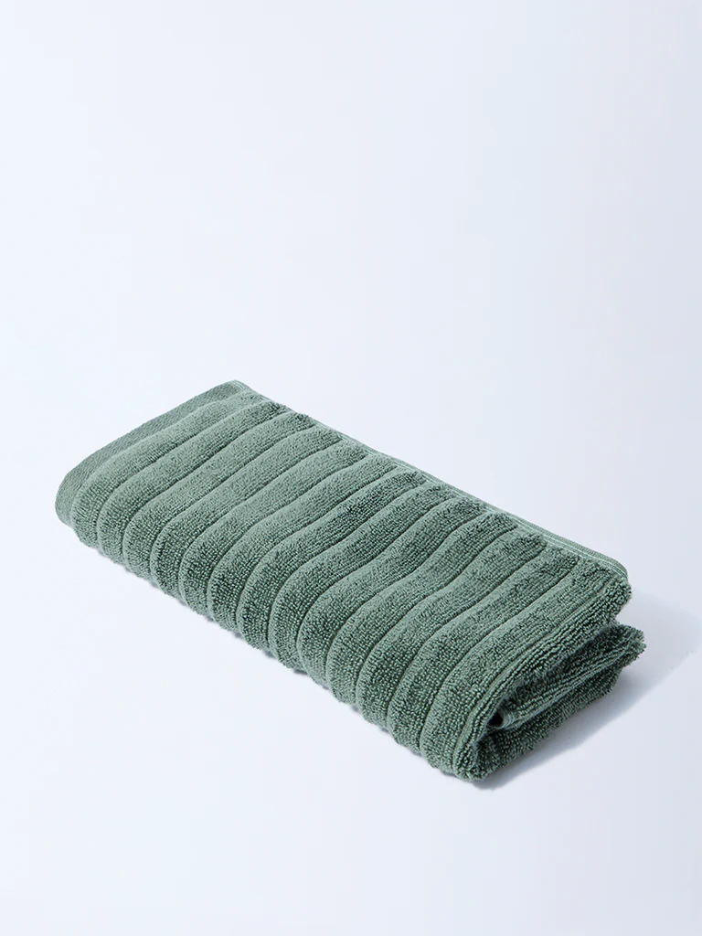 Westside Home Green Self-Striped Hand Towel - Image 2
