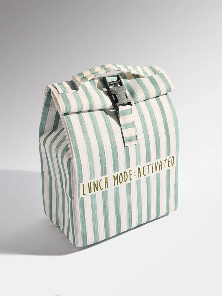 Westside Home Green Stripe Printed Foldable Lunch Bag - Image 2