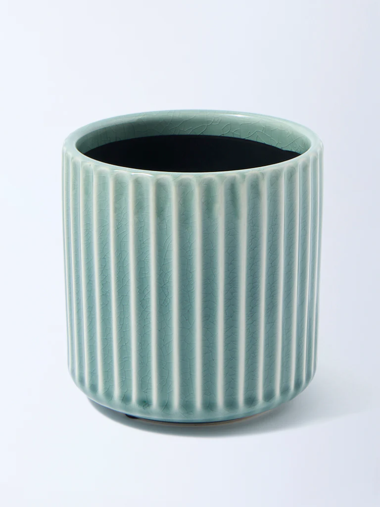 Westside Home Green Striped Ceramic Planter - Image 2